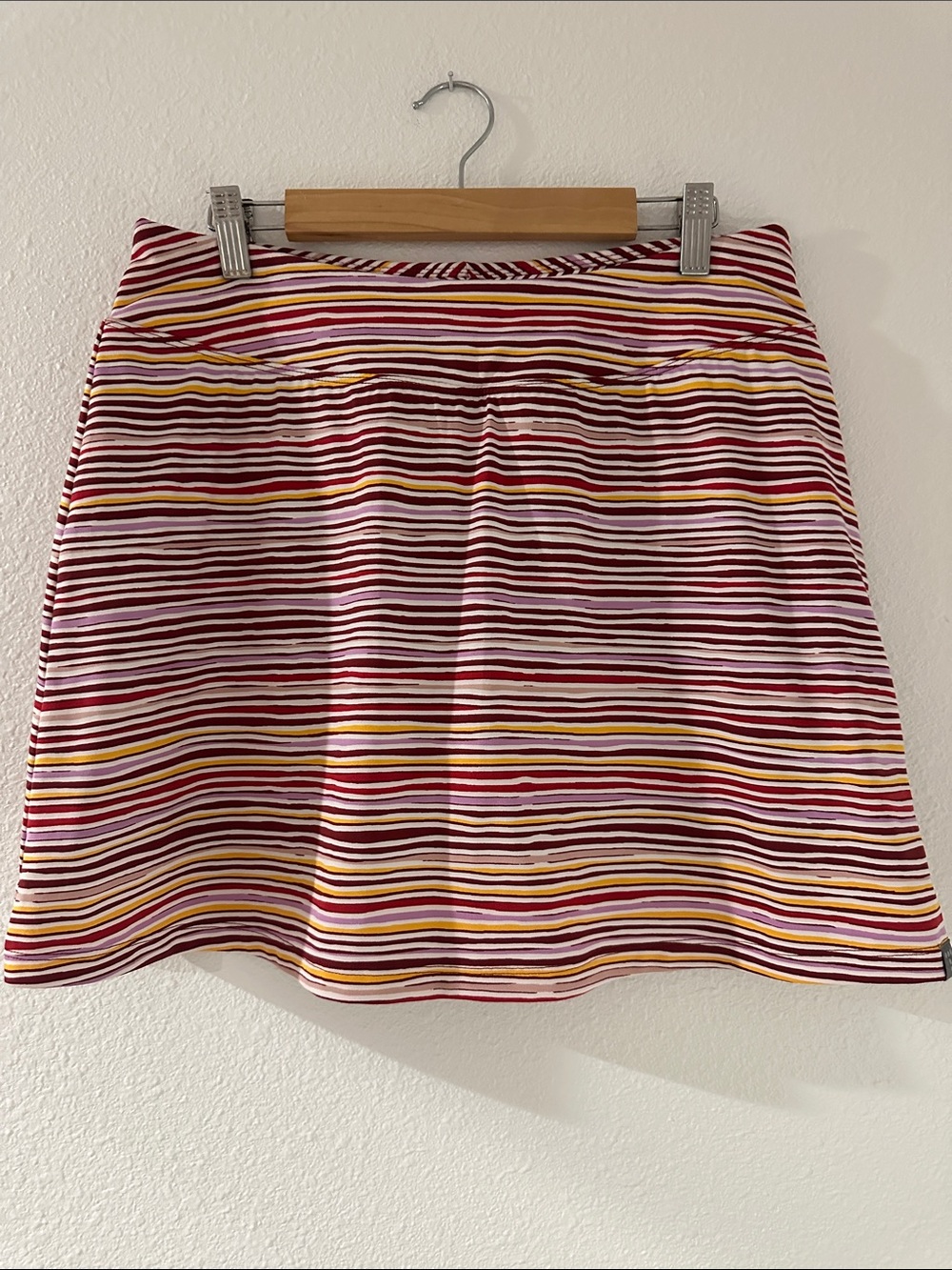 Title Nine Striped A-Line Skirt in Burgundy, Pink & Yellow